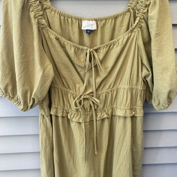 Universal Threads Puffy Sleeve Midi Green/Yellow Dress - Women’s Size L - Picture 4 of 10